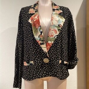 Carole Little Vintage Jacket Blazer Button Down Roses Shabby Chic Bohemian Rare